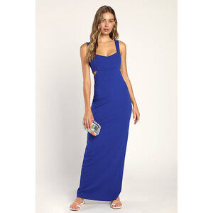 Lulus Always Be By My Side Royal Blue Ribbed Cutout Maxi Dress - Size L